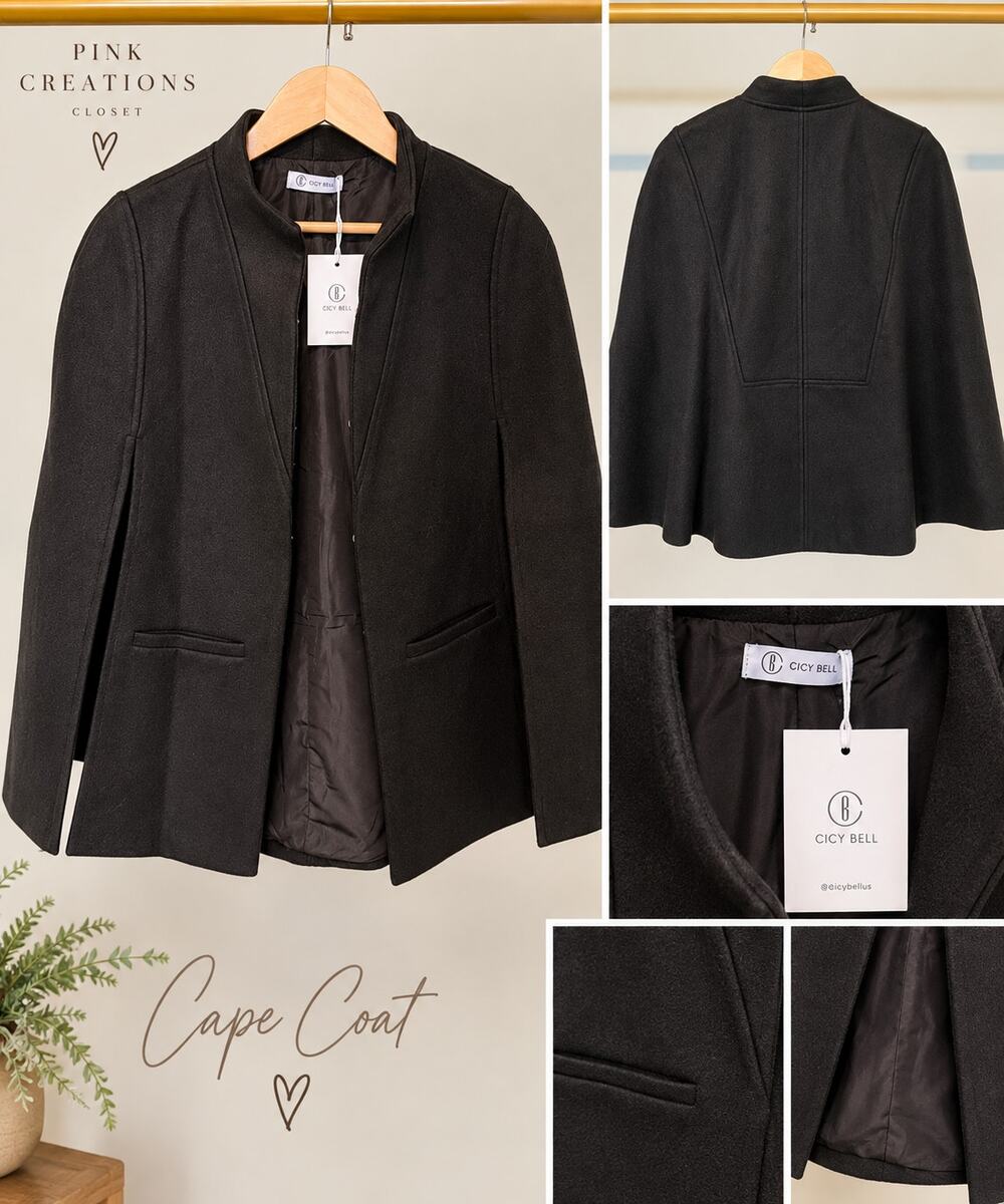Cicy Bell Black Cape Blazer Coat Open Front NWT